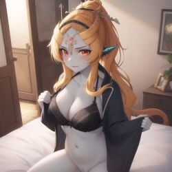 1girls ai_generated big_breasts black_bra breasts clothing female female_only happy long_hair midna nintendo public ruptuorie solo the_legend_of_zelda the_legend_of_zelda:_twilight_princess twili_midna twilight_princess