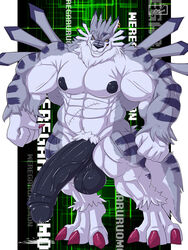 2016 3_toes 5_fingers abs anthro anthrofied balls biceps big_balls big_biceps black_background black_balls black_nipples black_nose black_penis blue_fur cheek_tuft chin_tuft claws colored danandnite digimon digitigrade ear_piercing english_text fist front_view full-length_portrait fur green_background grey_fur half-erect huge_balls huge_cock humanoid_hands humanoid_penis hyper hyper_balls hyper_muscles hyper_penis light looking_at_viewer male male_only manly multicolored_fur muscular muscular_male navel nipples obliques pecs penis piercing portrait precum quads red_claws scar serratus shaded signature simple_background snout solo standing text toes toony triceps tuft two_tone_fur vein weregarurumon white_background yellow_eyes