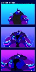 absurd_res anthro biceps big_muscles big_neon_dragon clothing comic deltoids english_text forearm_muscles growth hairy hi_res huge_muscles hyper hyper_muscles machine male muscle_growth muscular muscular_male nipples pecs protogen solo text torn_clothing trapezius triceps