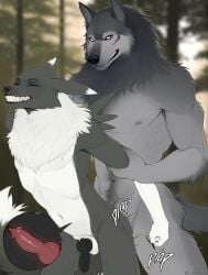 anal anal_sex animal_genitalia animal_penis anthro anthro_on_anthro anthro_penetrated anthro_penetrating anthro_penetrating_anthro balls big_dom_small_sub blurred_background canid canine canine_genitalia canine_penis canis closed_eyes dominant duo fangs forest forest_background from_behind_position fur genitals grey_body grey_fur hi_res internal internal_anal knot knotted_penis knotting larger_anthro larger_male male male/male male_penetrated male_penetrating male_penetrating_male mammal mythological_canine mythological_creature mythology nature nature_background nude_anthro nude_male penetration penile penile_penetration penis penis_in_ass plant sex size_difference small_penis smaller_anthro smaller_male smaller_penetrated sobakasatany teeth tree werecanid werecanine werecreature werewolf white_body white_fur wolf