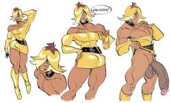 1boy big_penis blonde_hair boots bulge bulge_through_clothing choker clothed dress dress_lift fat_cock femboy holding_object huge_cock long_penis male muscular muscular_femboy penis slb smiling solo tan_skinned_male two_tone_hair