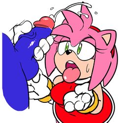 amy_rose balls blue_fur breasts cum dress female furry hedgehog mammal masturbation open_mouth penis sega sonic_(series) sonic_the_hedgehog straight watatanza