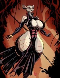 alternate_species big_breasts black_eyes breasts chains child_bearing_hips elbow_gloves female gloves halloween hellraiser jaeh pinhead rat rule_63 straps thick_thighs thighhighs thunderthighs wide_hips