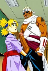 ai_generated balls big_penis buzzman classroom dark-skinned_male female grabbing_balls green_eyes huge_cock imminent_oral interracial killer_bee male naruto naruto_(classic) naruto_(series) naruto_shippuden penis reaching_for_balls temari