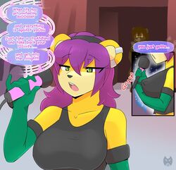 ash_mongoose big_breasts breasts comic english english_text green_eyes hairband microphone mina_mongoose mongoose purple_hair roadiesky singing sonic_(series) stage yellow_fur