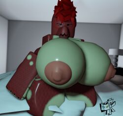 3d anthro big_breasts breasts bunz cinnabunz female furkobayashi hi_res huge_breasts kobold roblox robloxian scalie solo source_request tagme