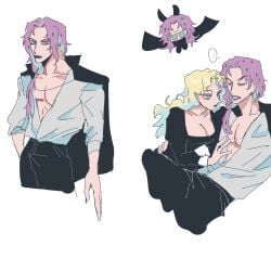 1girl1boy abs blonde_hair clothed clothing colored diamond_is_unbreakable diavolo female female/male genderswap_(mtf) jojo's_bizarre_adventure male muscular muscular_male no_sex pink_hair rule_63 sexy sexy_body sexy_pose vento_aureo yoshikage_kira