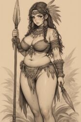 1girls ai_generated american arom23 belly big_ass big_breasts big_butt big_thighs chubby chubby_belly chubby_female drawing feather_hair feather_hair_ornament feathers female forest hairy hairy_pussy jungle native_american native_american_female natural_breasts necklace pencil pencil_(artwork) pencil_sketch squatting sweat sweating tattoo tribal tribal_clothing tribal_female tribal_markings tribal_tattoo wet wet_body wet_pussy wide_hips