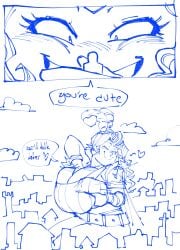 auroch_nsfw between_breasts body_between_breasts breasts cleavage english_text esther_(auroch_nsfw) female gentle giant_breasts giant_female giant_woman giantess handheld handwritten_text heart holding_person huge_breasts hyper_breasts male medieval simple_background simple_drawing size_difference sketch smaller_male smiling