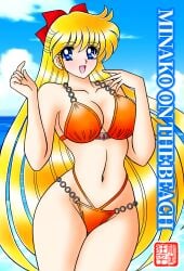 adult_swim alluring big_breasts bikini bishoujo_senshi_sailor_moon bishoujo_senshi_sailor_moon_r bishoujo_senshi_sailor_moon_r_the_movie bishoujo_senshi_sailor_moon_s bishoujo_senshi_sailor_moon_s_the_movie bishoujo_senshi_sailor_moon_supers bishoujo_senshi_sailor_moon_supers_the_movie blonde_hair blue_eyes bow cleavage female hairbow high_res long_hair looking_at_viewer ocean open_mouth orange_bikini red_bow smile swimsuit tatsumi_kyouhei toei_animation toonami
