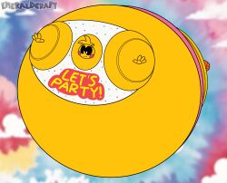 animatronic animatronic_female beakless big_belly chicken chicken_girl emeraldcraft female five_nights_at_freddy's five_nights_at_freddy's_2 floating fnaf inflated_belly inflation inflation_fetish phasianid robot robot_girl scottgames solo toy_chica_(fnaf) yellow yellow_skin