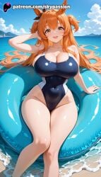1girls 2025 afloat ai_assisted ai_generated anime artist_name ball bangs beach beachball big_breasts big_breasts big_breasts big_chest black_swimsuit blue_sky blue_swimsuit blush boat breast breasts breasts breasts bust busty caustics chest cleavage cloud cloudy_sky covered_navel day explicit eyebrows_visible_through_hair female fisheye hi_res high_quality high_resolution highleg_swimsuit highres holding_innertube horizon in_water inflatable_raft inflatable_toy innertube island large_breasts lifebuoy long_hair looking_at_viewer mayano_top_gun_(umamusume) ocean one-piece_swimsuit open_mouth orange_hair outdoors partially_submerged patreon patreon_username pool poolside ripples sand school_swimsuit seagull shallow_water shore sky skypassion smile soaking_feet solo splashing stable_diffusion starfish swimsuit thick_thighs thighs umamusume umamusume_pretty_derby very_long_hair wading wading_pool water watercraft watermark waves wet