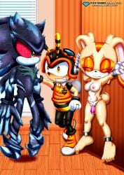 1girls 2boys bbmbbf bee charmy_bee cream_the_rabbit cumming female male mephiles_the_dark mobius_unleashed palcomix rabbit sega sonic_(series) sonic_the_hedgehog_(series) torture vibrator