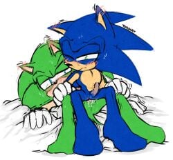 2boys anthro blue_body blue_fur blue_hair blue_skin eulipotyphlan fur gay green_body green_fur green_hair green_skin hedgehog male male_only mammal scourge_the_hedgehog sega sonic_(series) sonic_the_hedgehog sonic_the_hedgehog_(series) tonikay yaoi