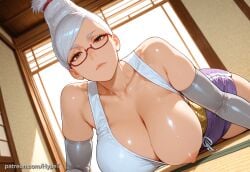 ai_generated alternate_version_at_source anime ayase_seiko big_ass big_breasts big_butt breast_out breasts dandadan dolphin_shorts female gilf glasses hypet indoors mature_female older_female shiny shiny_skin shorts tagme thick thick_ass thick_legs thick_thighs thighs wet white_hair wide_hips