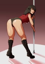 1girls black_hair boots green_eyes hornyjaillifer panties pole_dancing rubi_malone stripper_pole tank_top wet_(game)