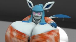 big_breasts breasts cleavage eeveelution female furry glaceon hailey_beaumont huge_breasts kingofthekabuto pokemon pokemon_(species) queenofthekabuto tagme