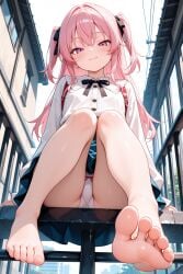 adorable ai_generated blusti cute feet female looking_at_viewer original pink_hair pussy seductive seductive_smile