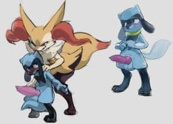 3_toes ambiguous_anthro ambiguous_gender animal_genitalia animal_penis anthro anthro_on_anthro arm_tuft balls biped black_body black_fur blue_balls blue_body blue_fur blue_tail blush braixen canid canine canine_genitalia canine_penis cheek_tuft clenched_teeth countershade_face countershade_fur countershading dipstick_tail duo erection eyelashes facial_tuft feet fluffy fluffy_tail fox front_view fur generation_4_pokemon generation_6_pokemon genitals half-closed_eyes hand_on_another's_penis hand_on_penis hand_on_shoulder inner_ear_fluff interspecies knot knotted_penis larger_ambiguous long_ears looking_at_another looking_at_another's_penis looking_at_genitalia looking_at_penis male male/ambiguous male_anthro mammal markings multicolored_body multicolored_fur narrowed_eyes nervous nervous_smile nintendo open_mouth penis penis_awe pink_penis pokemon pokemon_(species) red_eyes red_inner_ear_fluff red_nose riolu sekitanbuta shoulder_tuft shy simple_background size_difference smaller_male smile smiling_at_another snout standing tail tail_markings teeth toes tuft two_tone_body two_tone_fur white_background white_body white_countershading white_fur white_tuft wide_hipped_anthro yellow_body yellow_fur yellow_tail