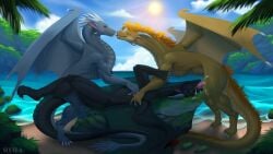 16:9 ambiguous_penetration beach bedroom_eyes claws digital_drawing_(artwork) digital_media_(artwork) dragon erection feet fellatio female feral genitals group hi_res horn icewing_(wof) looking_at_another male male/female membrane_(anatomy) membranous_wings moonwatcher_(wof) mythological_creature mythological_scalie mythology narrowed_eyes oral oral_penetration paws penetration penile penis qibli_(wof) quadruped sandwing_(wof) scales scalie seaside seductive sex sky slo1ka smile spikes spikes_(anatomy) spitroast spread_wings tail toe_claws trio widescreen wings wings_of_fire winter_(wof)
