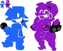 blue_skin boombox boyfriend_(friday_night_funkin) dark_nipples female friday_night_funkin girlfriend_(friday_night_funkin) high_heels hoop_earrings moroon_(friday_night_funkin) moroon_gag nipples ourple_guy_(fnf_mod) pants ponytail purple_skin purple_skinned_female reference_image self_upload shoes to4ster-0v3n_(artist)