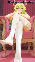 1girls 2025 ai_generated artist_name blonde_hair chair crossed_legs dragon_girl dragon_horns electroworld eyebrows_visible_through_hair feet feet_fetish female foot_fetish foot_focus garter_belt garter_straps green_eyes green_hair half-closed_eyes hi_res high_quality high_resolution highres horns indoors kobayashi-san_chi_no_maidragon long_hair looking_at_viewer lucoa multicolored_hair no_shoes patreon patreon_username sitting soles solo stable_diffusion thighhighs watermark white_legwear