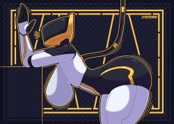 1girls ass big_ass big_breasts black_body breasts charging envylemonade female female_only humanoid original_character robot robot_girl solo solo_female thick_thighs thighs watermark