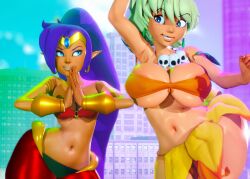 2girls 3d 3d_animation 3d_model animated big_ass big_breasts big_butt blue_eyes breasts bumping_asses city crossover dancing female female_only flower_skirt green_hair hip_sway hip_to_hip jungle_de_ikou junglejunglejuly_(prevence) loop looping_animation midriff mii_(jungle_de_ikou) mp4 no_sound pointy_ears prevence purple_hair shantae shantae_(character) short_playtime shorter_than_10_seconds tagme thick_thighs tribal_clothing tribal_outfit video wayforward wide_hips