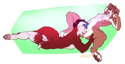 2016 anthro blue_hair breasts brown_fur brown_hair canine closed_eyes cunnilingus female flynx-flink fur hair licking lying mammal on_back on_side oral pitbull pussy red_fur sex sideboob spread_legs spreading tongue tongue_out vaginal_penetration yuri