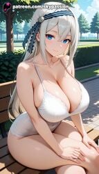 1girls 2025 ai_assisted ai_generated anime artist_name bangs bench big_breasts big_breasts big_breasts big_chest blue_eyes blue_sky blush breast breasts breasts breasts bush bust busty chest cleavage collarbone day explicit female hair_between_eyes hat hi_res high_quality high_resolution highres kaguya-sama_wa_kokurasetai kaguya-sama_wa_kokurasetai_~tensai-tachi_no_renai_zunousen~ large_breasts long_hair looking_at_viewer outdoors palm_tree park_bench patreon patreon_username plant pool poolside shirogane_kei silver_hair sitting sky skypassion smile solo stable_diffusion swimsuit thighs tree watermark white_swimsuit