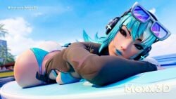 ass ass ass_focus ass_up beach big_ass big_butt bikini bikini_bottom bikini_top blue_hair breast_press breast_squeeze breasts huge_ass laying_down laying_on_stomach looking_at_viewer luna_snow luna_snow_(marvel_rivals) marvel marvel_comics marvel_rivals moxx3d surfboard thick_ass thick_hips thick_thighs