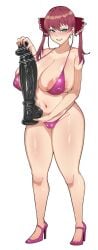 absurdres alternate_breast_size_(larger) aqua_lips areola_slip armpit_crease bar_censor bikini blush breasts brown_eyes cameltoe censored collarbone covered_nipples dildo eyelashes eyeshadow female full_body hair_between_eyes hair_ribbon heterochromia high_heels highres holding hololive houshou_marine huge_breasts huge_dildo large_areolae legs looking_at_viewer makeup micro_bikini navel outline paid_reward_available parted_lips puffy_nipples purple_shoes red_hair ribbon sex_toy shoes simple_background solo stiletto_heels stomach swimsuit thick_thighs thighs toe_cleavage twintails valen_(valentineart) virtual_youtuber white_outline yellow_eyes
