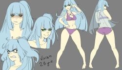 angry angry_expression angry_face angry_female back_view bikini bikini_bottom bikini_top child_bearing_hips cleavage clothed clothed_female disgusted disgusted_expression disgusted_female disgusted_look female fossil_fighters front_and_back front_view green_eyes human human_only kayserend nintendo pale_skin pale_skinned_female portrait proud purple_bikini purple_clothing reference_sheet sfw silver_hair simple_background tagme turquoise_hair video_game_character villainess vivian vivian_(fossil_fighters) wide_hipped_female wide_hips