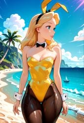 ai, ai_art ai_generated alice_(disney) alice_in_wonderland animal_ears artist_name bare_shoulders beach black_bow black_bowtie black_pantyhose blonde_hair blue_eyes blue_sky boat bow bowtie breasts cleavage cloud covered_navel cowboy_shot day detached_collar disney disney_princess fake_animal_ears female hairband highleg highleg_leotard island leotard lips long_hair looking_to_the_side medium_breasts ocean outdoors palm_tree pantyhose parted_lips patreon playboy_bunny rabbit_ears sand shiny_clothes shore side-tie_leotard sky smile solo standing strapless strapless_leotard tagme thigh_gap thighs tree water watercraft wet wet_clothes wide_hips wrist_cuffs xxai yellow_leotard,