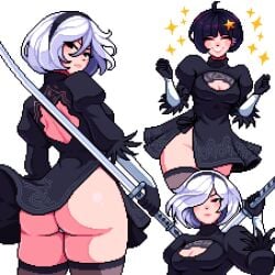1girls female nier nier:_automata short_hair white_hair yorha_2b yumykon