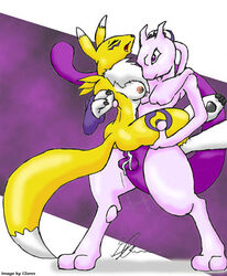 ass breasts color crossover digimon exposed_breasts female fur furry_ass furry_breasts furry_tail glenn interspecies male mewtwo nintendo nude pokemon pokemon_(species) renamon sex straight tail vaginal_penetration yellow_fur