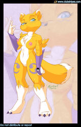 anthro breasts clubstripes color digimon exposed_breasts female female_only fur furry furry_breasts furry_tail midori renamon solo tail vulva