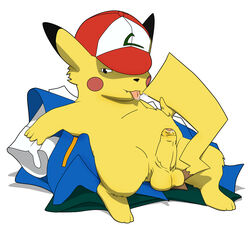 1boy anthro ash_ketchum ashchu furry hat male male_only nintendo penis pikachu pokémon_(species) pokemon pokemon_(species) satoshi_(pokemon) solo tail tongue tongue_out uncut white_background