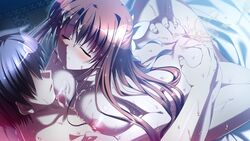 areolae ass_grab bed blush breasts brown_hair closed_eyes cum cum_on_breasts cum_on_hair facial female game_cg large_breasts long_hair natsuzora_no_perseus night nipples nude sawatari_tohka sex shouna_mitsuishi sweat vaginal_penetration yuzuna_hiyo