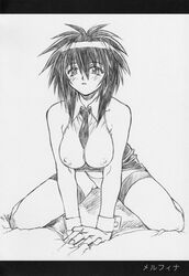 1girls 2000 black_hair breasts female large_breasts melfina mogudan outlaw_star short_hair solo tagme