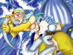 1girls all_the_way_through artist_request censored clothing dragon_quest dragon_quest_iii dress female king_squid monster pubic_hair sage_(dq3) small_breasts tagme tentacle torn_clothes