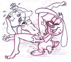 14-bis anthro anus brandy_and_mr._whiskers brandy_harrington canine disney disney_channel dog female fur furry male mammal monochrome mr._whiskers nipples penis pussy rabbit rough_sketch straight toon_disney