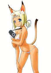 animal_ears bikini cat_ears female female_only final_fantasy final_fantasy_xi mithra playstation product_placement psp solo sony swimsuit