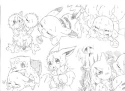 anthro bulbasaur charmander doduo eevee furry gay generation_1_pokemon generation_2_pokemon interspecies larvitar male male_only monochrome multiple_males nelly nintendo pikachu pokémon_(species) pokemon pokemon_(species) pokemon_gsc pokemon_rgby simple_background smooth_skin white_background yaoi