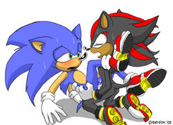 2005 blue_fur exposed_torso footwear furry handwear hedgehog male male_only mammal multiple_males sega shadow_the_hedgehog sonic_(series) sonic_the_hedgehog straight_hair syberfox yaoi