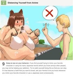 1boy 1girls bamboo_ale belly belly_button belly_folds bikini blush blush blush_lines cat_ears catgirl fat fat_ass fat_rolls fat_woman obese obese_female simple_background sketch_lines sketchy steamy_breath sweat sweatdrop sweating sweaty sweaty_arms sweaty_body tutorial wagging_finger wikihow