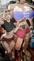 3d ada_wong ada_wong_(adriana) ashley_graham ashley_graham_(ella_freya) blonde_female crop_top female futanari hotel huge_breasts huge_cock mini_giantess nipples_visible_through_clothing penis_out_of_shorts penis_through_leghole penis_to_the_knees resident_evil resident_evil_4 sandals shorts skirt thong tubetop underboob unnero1