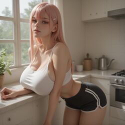 1girls ai_generated big_breasts boosty boosty_username crop_top cute darling_in_the_franxx huge_breasts kitchen notcoconut sexy twitter twitter_username zero_two_(darling_in_the_franxx)