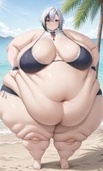 1female 1females 1girls ai_generated arlecchino_(genshin_impact) belly belly_button bikini black_bikini exposed_fat_belly fat fat_female fat_girl fat_woman female female_focus female_only genshin_impact hoyoverse mihoyo mihoyo_technology_(shanghai)_co._ltd. obese obese_female snezhnaya_girls solo solo_female solo_focus white_hair white_hair_female