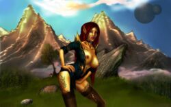 bend bent_over bethesda_softworks breasts collar elf fantasy high_elf lactation large_breasts long_hair morrowind piercing red7 red_hair the_elder_scrolls